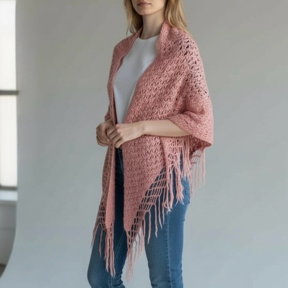 Accessories - Mohair Crochet Shawl with Fringe